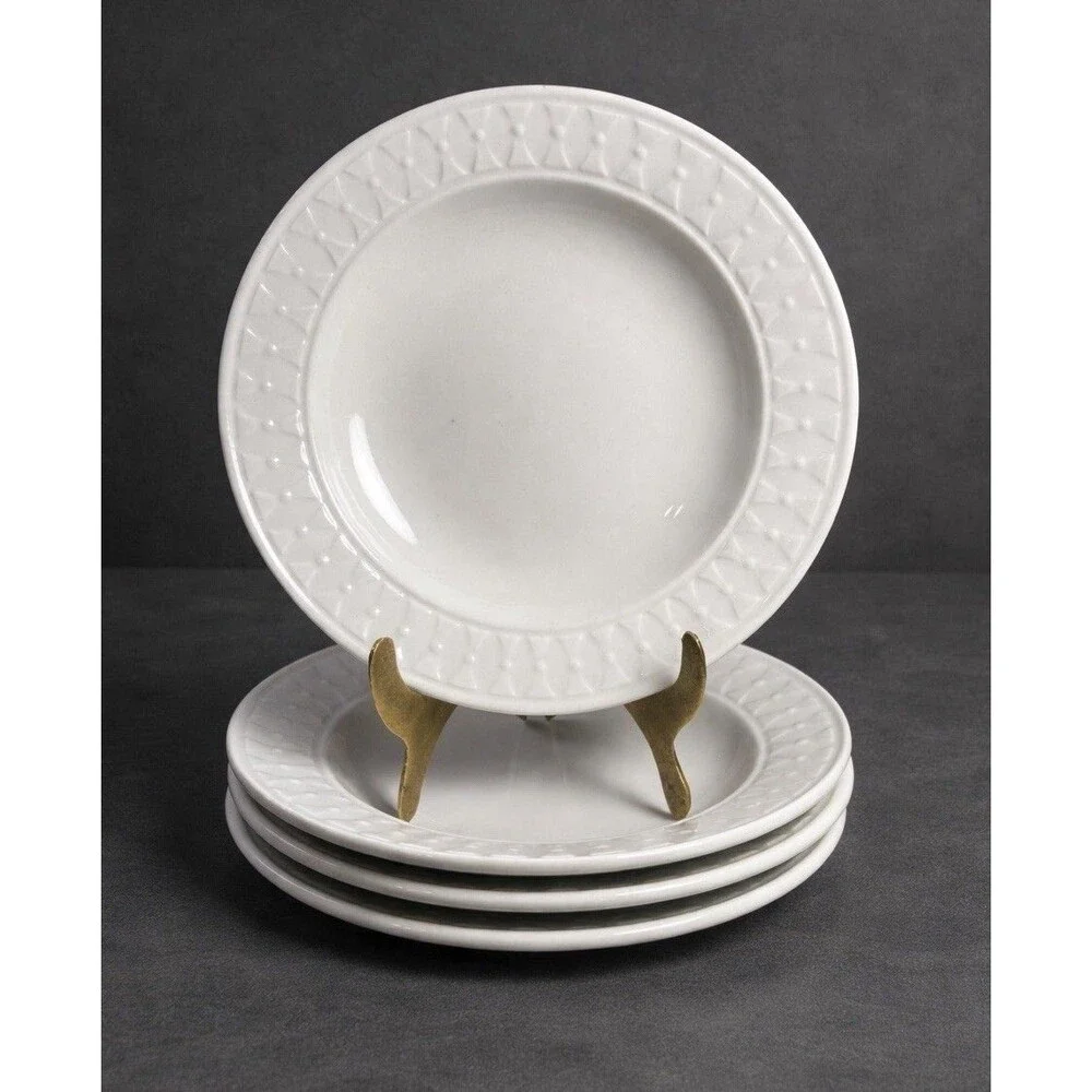Totally Today TT012 Embossed White Fruit Bowls Set of 4 6.5” Dessert Cereal